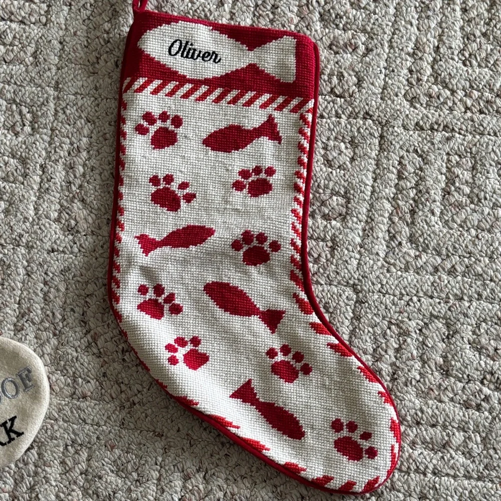 Lands' End Red and White Cat Stocking